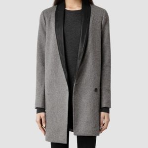 All Saints Wool Coat with Leather Lapel